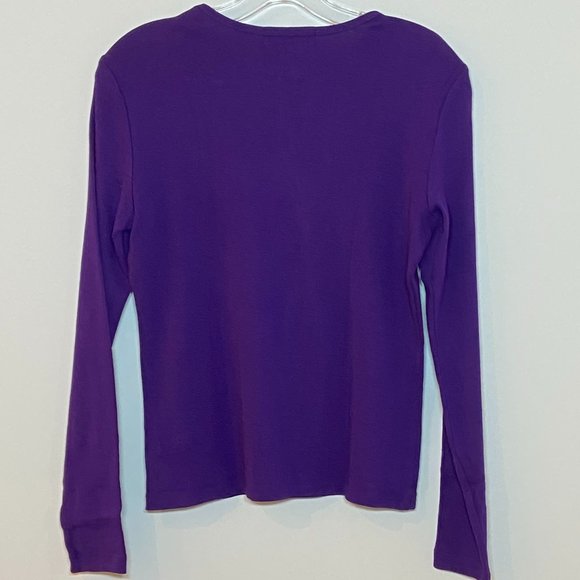 Ralph Lauren Women Long Sleeve Cotton Everyday Purple Tee Petite US S - Picture 4 of 4